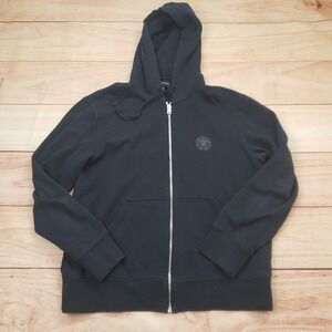 Club Monaco Sweater Mens M Blue Full Zip Fleece Hoodie Sweatshirt Crest Logo